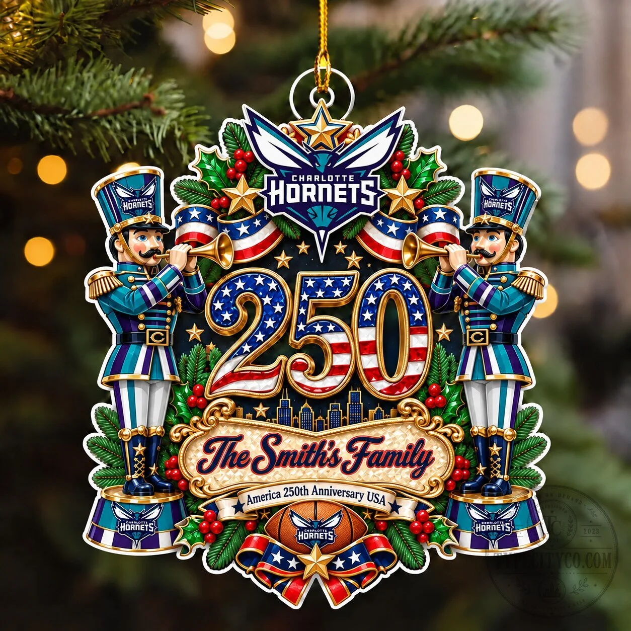 Charlotte Hornets America 250th Anniversary USA Family Christmas Ornament