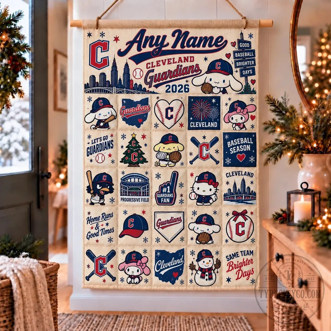 Cleveland Guardians Baseball Christmas Advent Calendar Wall Hanging