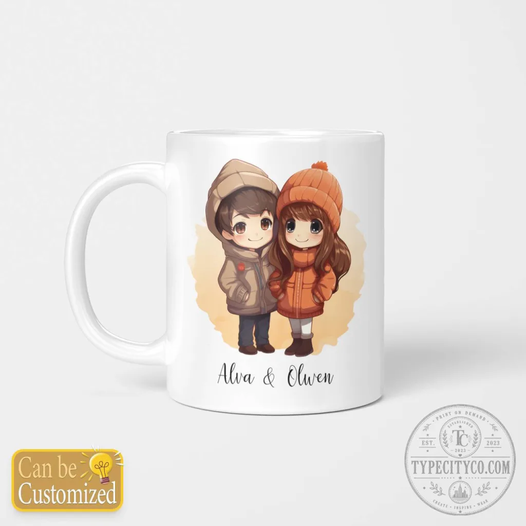 Personalized Chibi Couple Winter Warmth Custom Name Coffee Mug 30 Personalized Chibi Couple Winter Warmth Custom Name Coffee Mug