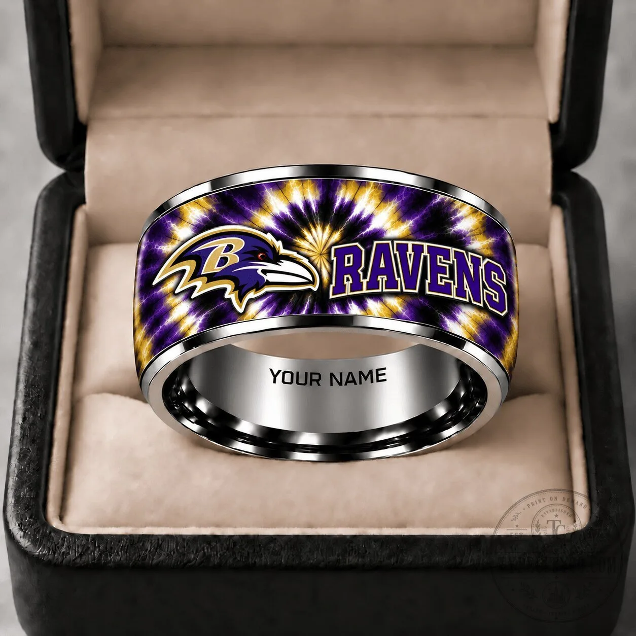 Baltimore Ravens Tie Dye Logo Tungsten Steel Band Ring