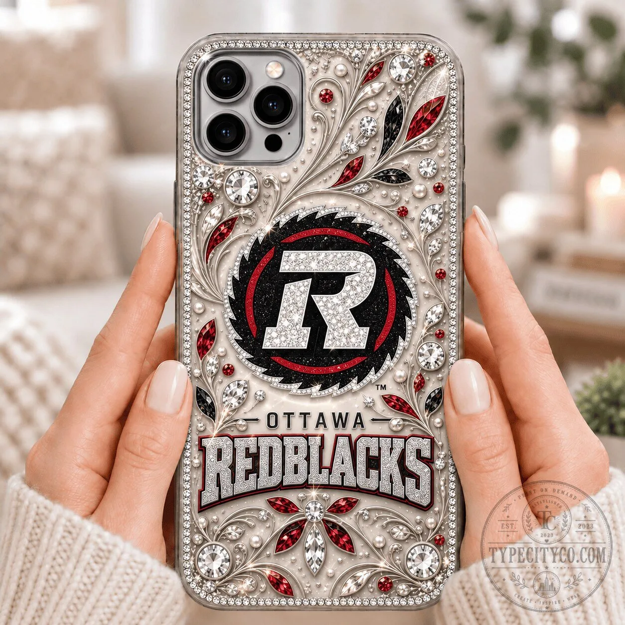 Ottawa Redblacks Canadian Football League Rhinestone Phone Case