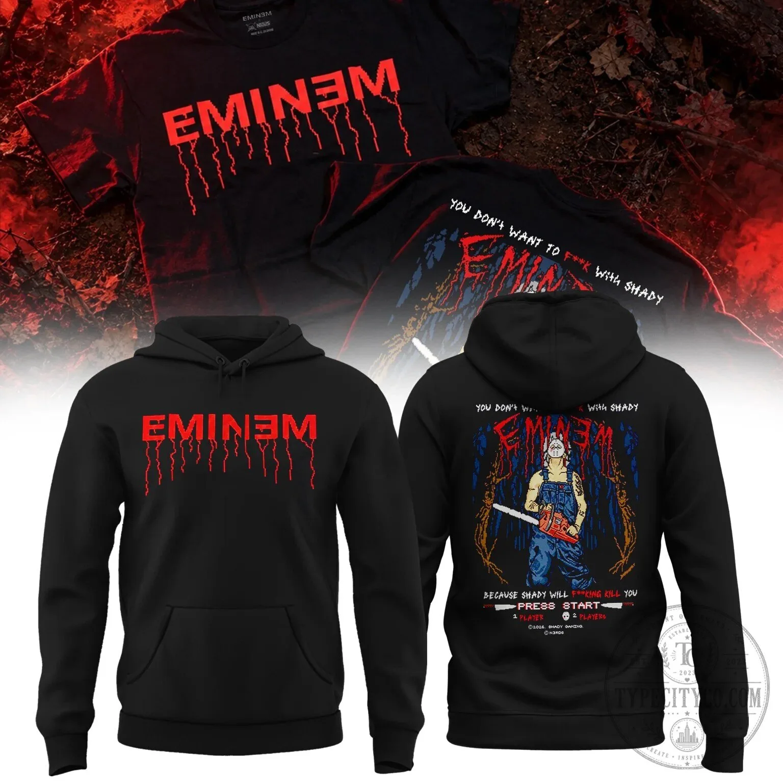 Eminem Jason Voorhees Arcade Game Style Black Pullover Hoodie