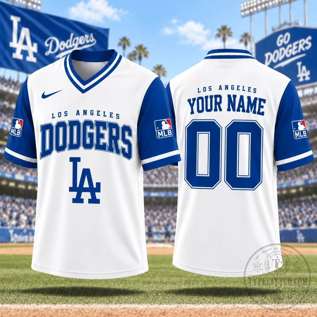 Los Angeles Dodgers Baseball Jersey Custom Name and Number White V-Neck Los Angeles Dodgers Baseball Jersey Custom Name and Number White V-Neck