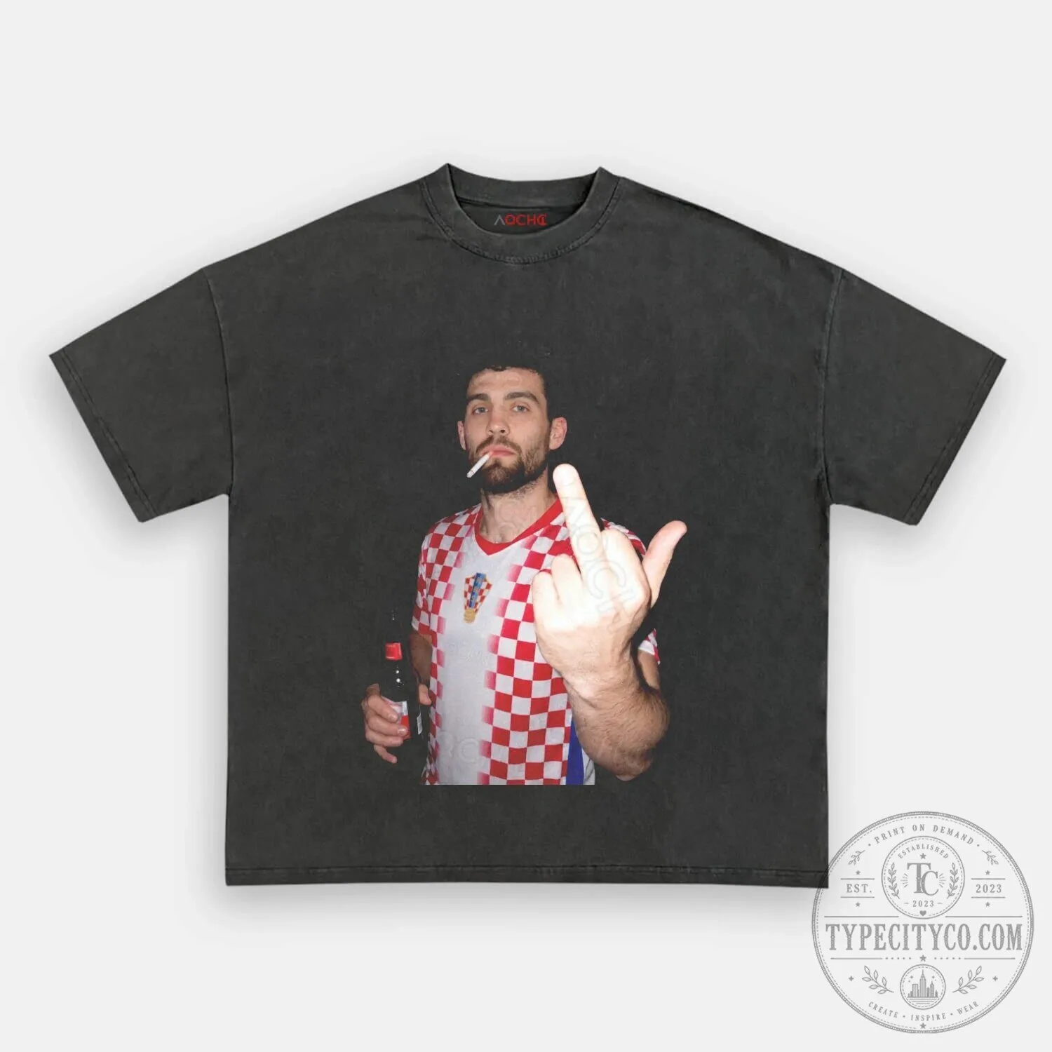 Croatia Football Fan Middle Finger Smoking Man T-Shirt 5 Croatia Football Fan Middle Finger Smoking Man T-Shirt