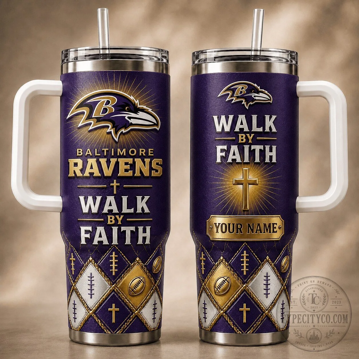 Baltimore Ravens Walk By Faith Football Fan Stainless Steel Tumbler