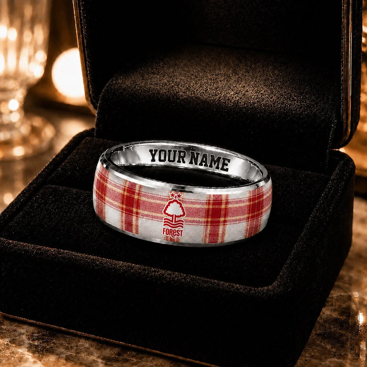 Nottingham Forest Football Club Plaid Pattern Custom Name Ring