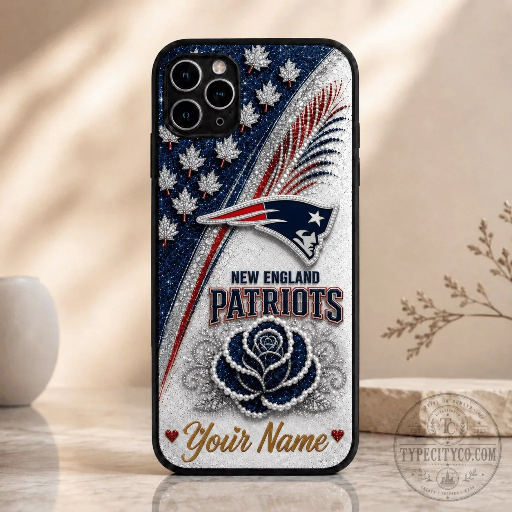 New England Patriots Personalized Glitter Rose Phone Case New England Patriots Personalized Glitter Rose Phone Case