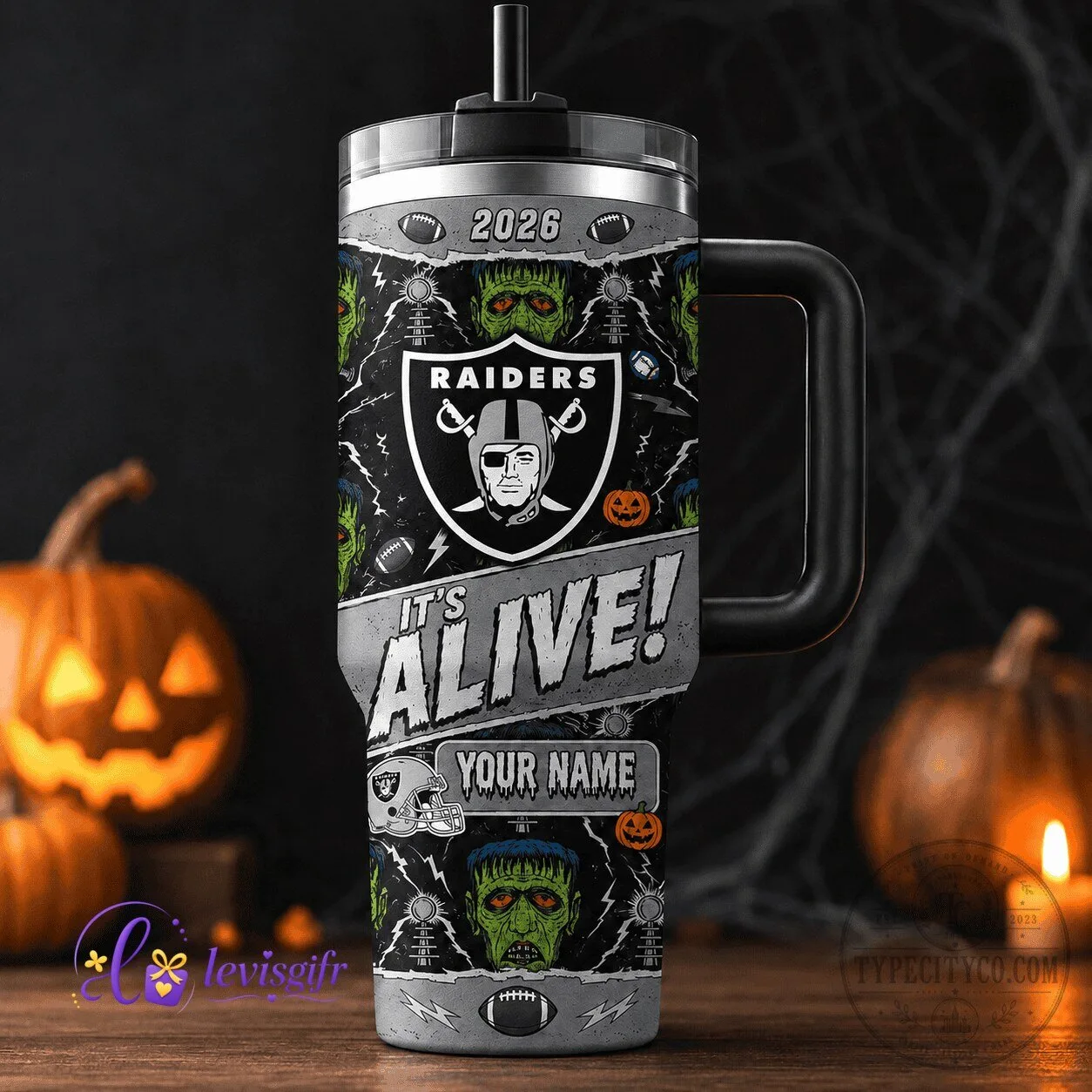 Las Vegas Raiders Halloween Frankenstein Monster Personalized Tumbler