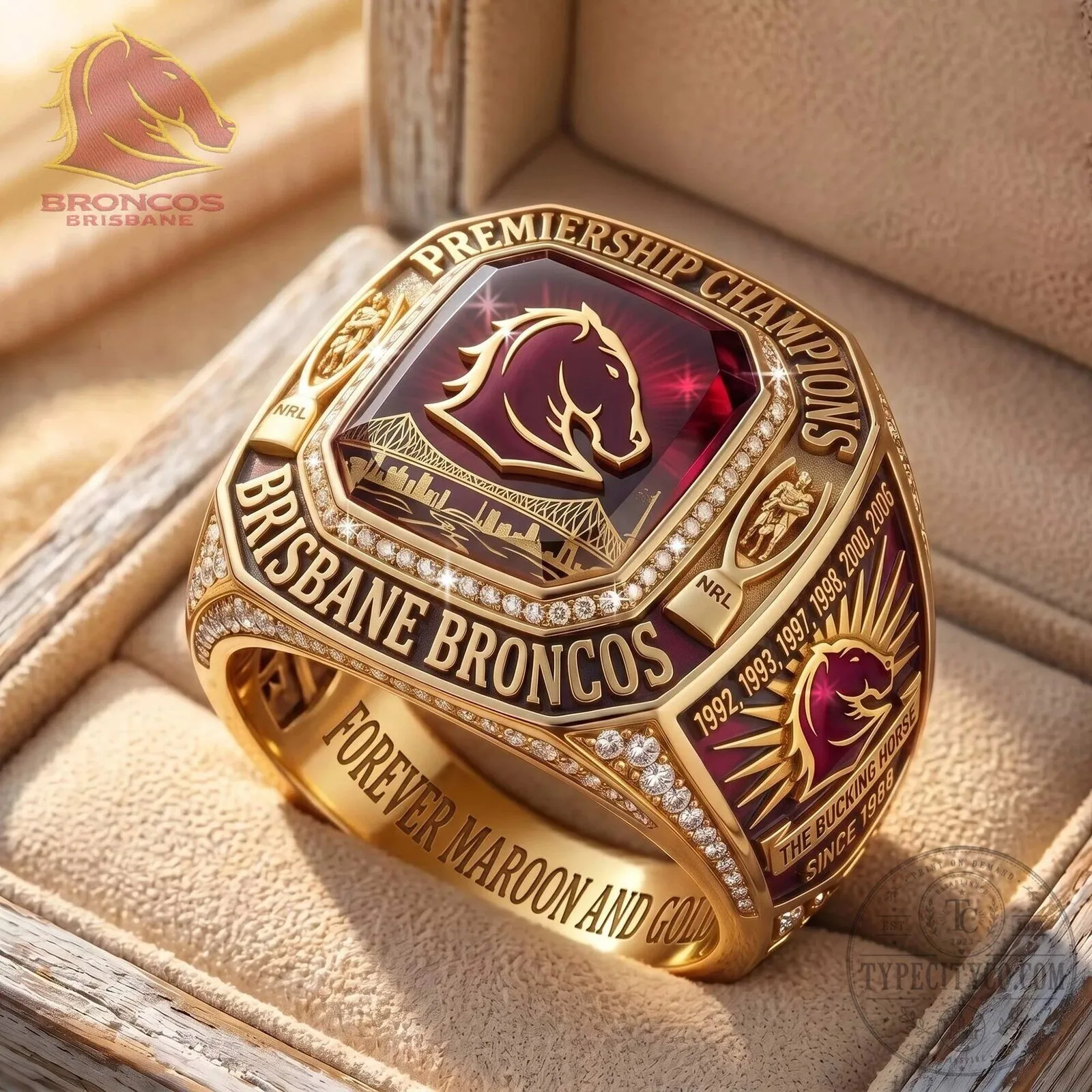 Brisbane Broncos Premiership Champions Forever Maroon and Gold Ring 1 Brisbane Broncos Premiership Champions Forever Maroon and Gold Ring