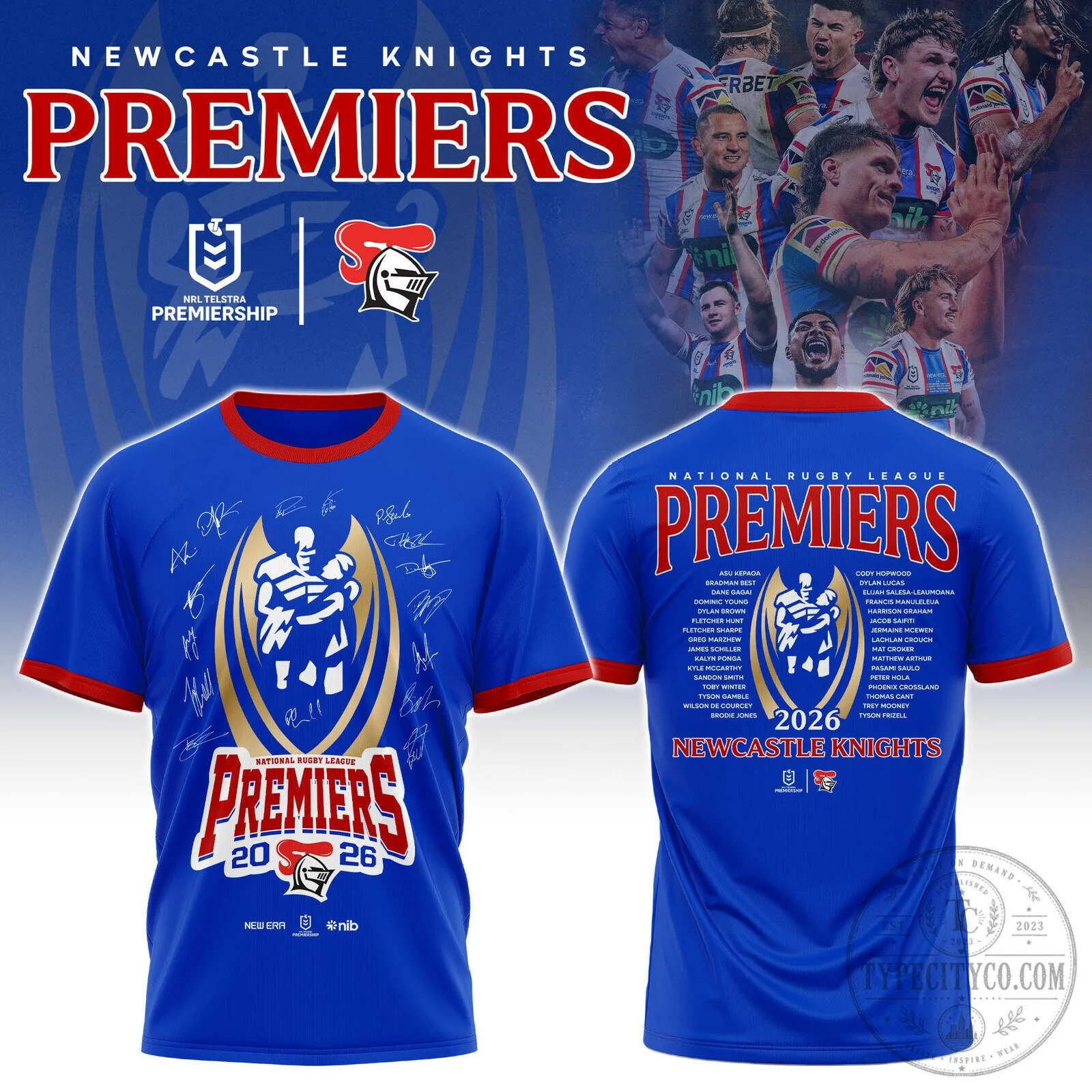 Newcastle Knights National Rugby League Premiers 2026 Commemorative T-Shirt
