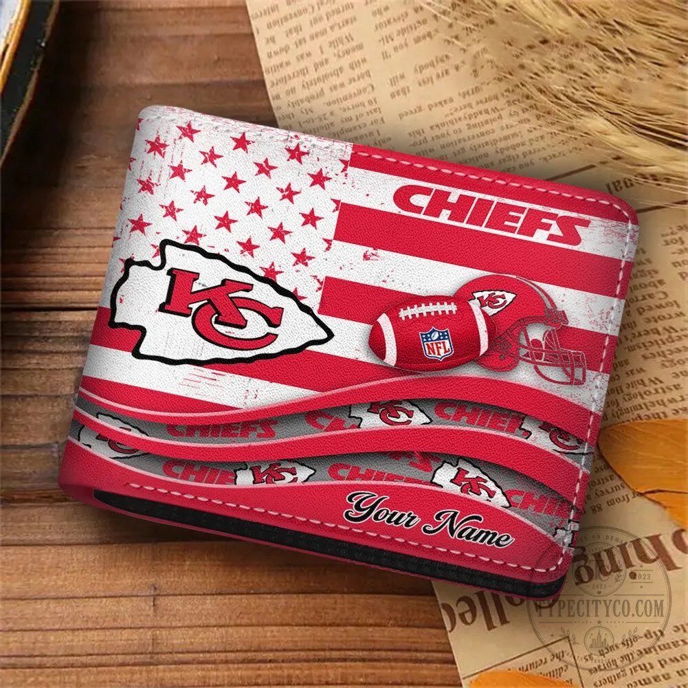 Personalized Wallet for Kansas City Chiefs Fans with American Flag Design