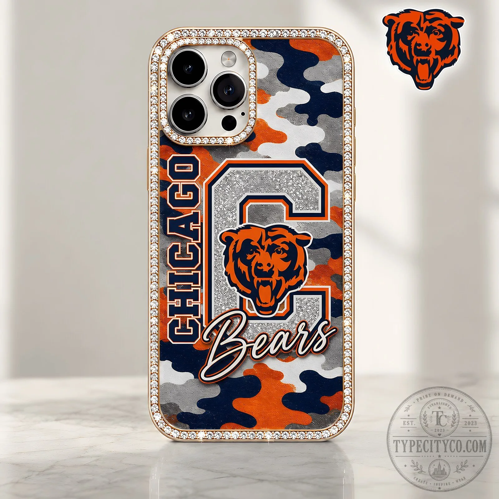 Chicago Bears NFL Team Bling Camouflage Pattern Phone Case