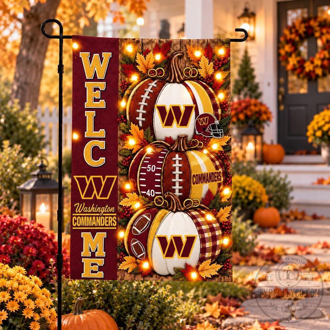 Washington Commanders Halloween Welcome Pumpkins Football Garden Flag