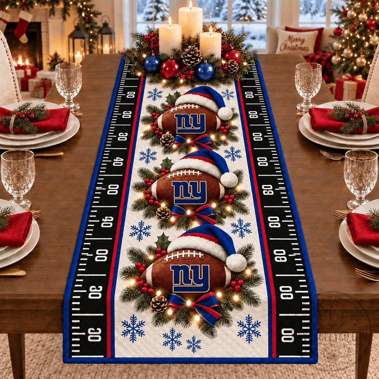 New York Giants Christmas Football Holiday Table Runner for Dining Decor