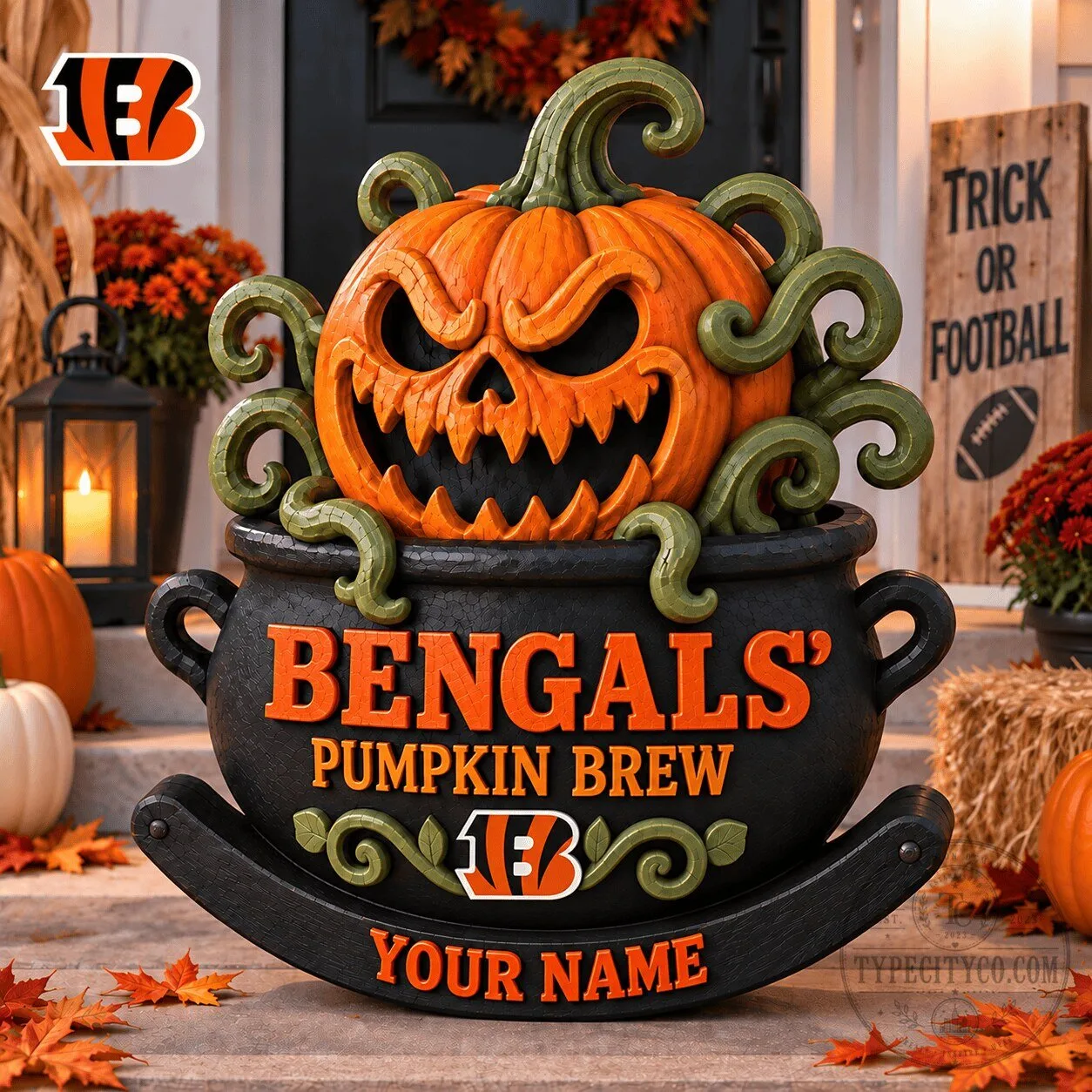 Cincinnati Bengals Halloween Pumpkin Brew Personalized Rocking Cauldron Decoration
