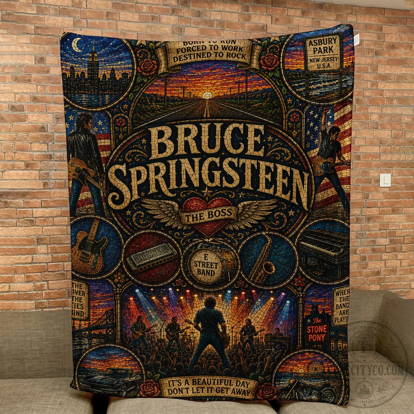 Bruce Springsteen Born To Run Stained Glass Sherpa Blanket
