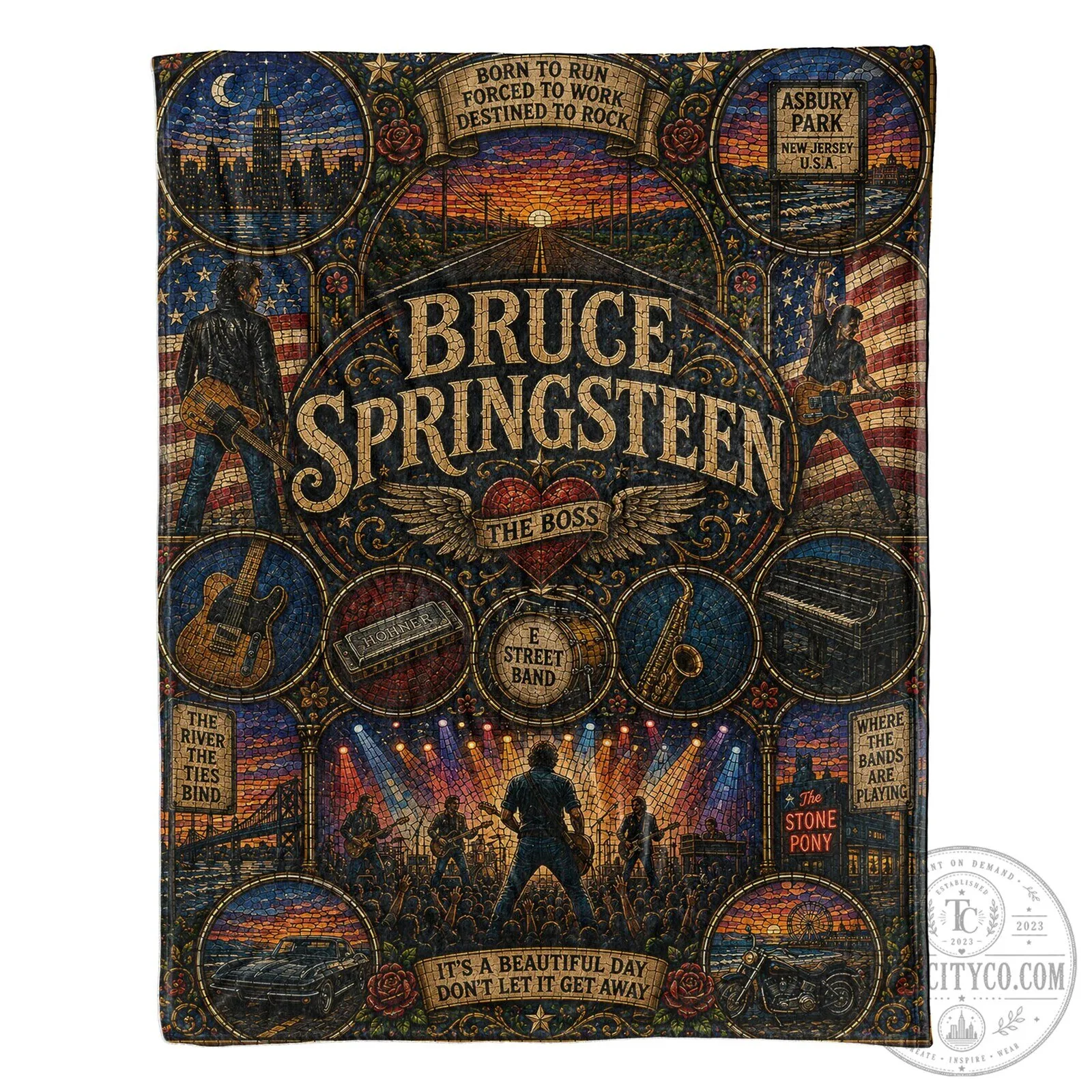 Bruce Springsteen Born To Run Stained Glass Sherpa Blanket 13 Bruce Springsteen Born To Run Stained Glass Sherpa Blanket