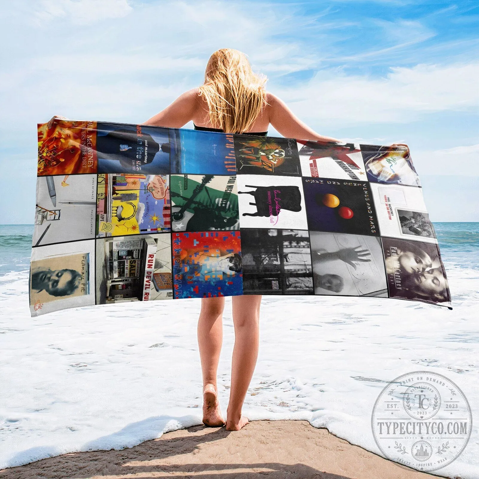 Paul McCartney Album Covers Collage Beach Towel