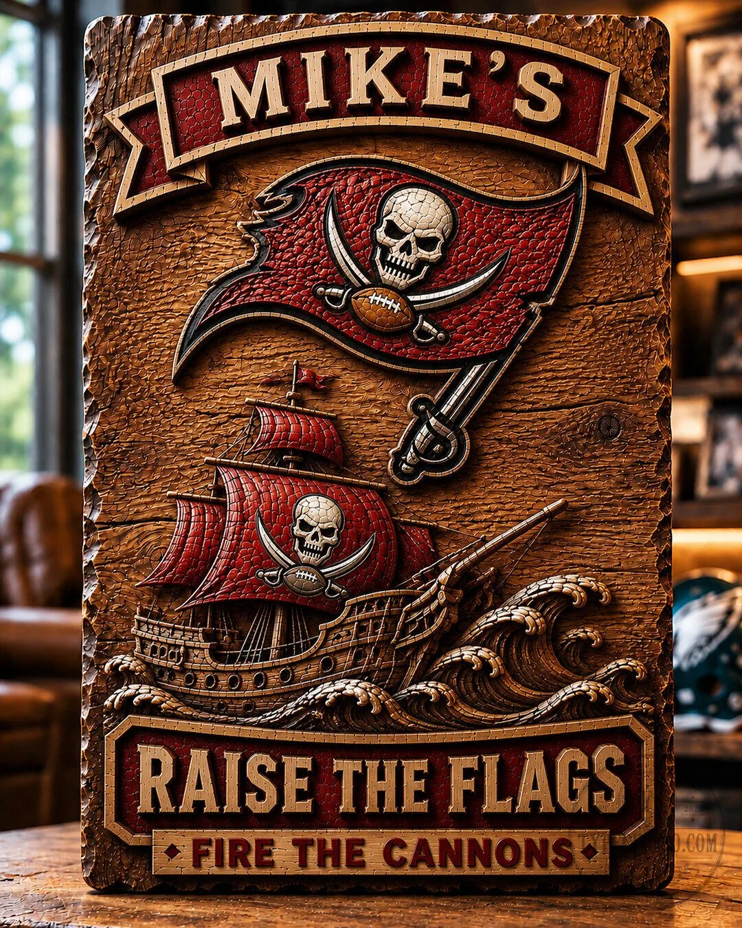 Tampa Bay Buccaneers Pirate Ship Wood Carved Wall Art Plaque