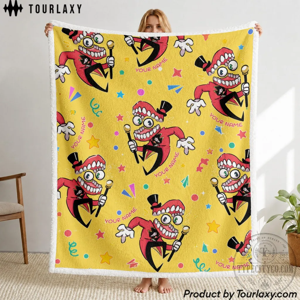 Jax Character Pattern Sherpa Blanket from The Amazing Digital Circus Jax Character Pattern Sherpa Blanket from The Amazing Digital Circus