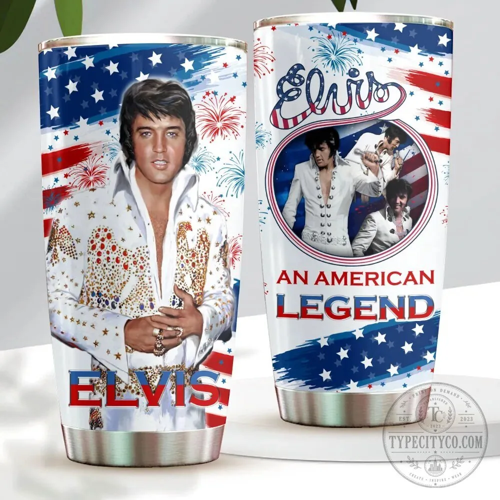 Elvis Presley American Legend Patriotic Red White Blue Stars Stripes Tumbler