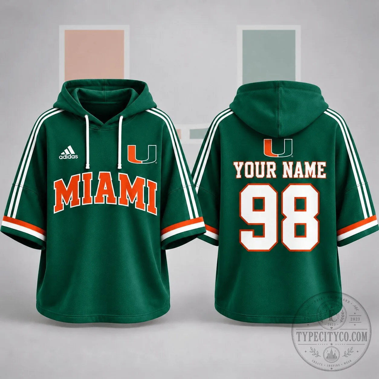 Miami Hurricanes Personalized Short Sleeve Hoodie Jersey