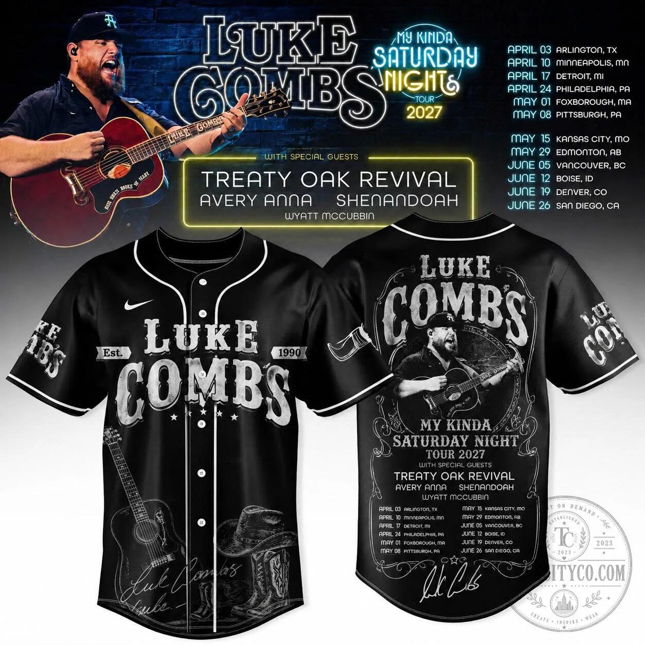 Luke Combs My Kinda Saturday Night Tour 2027 Concert Baseball Jersey 4 Luke Combs My Kinda Saturday Night Tour 2027 Concert Baseball Jersey