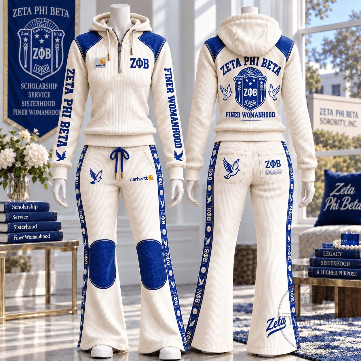 Zeta Phi Beta Sorority Half-Zip Hoodie and Flare Pants Set
