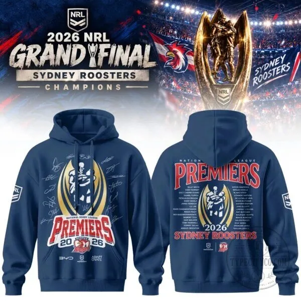 2026 Grand Final Champions Hoodie for Sydney Roosters in National Rugby League