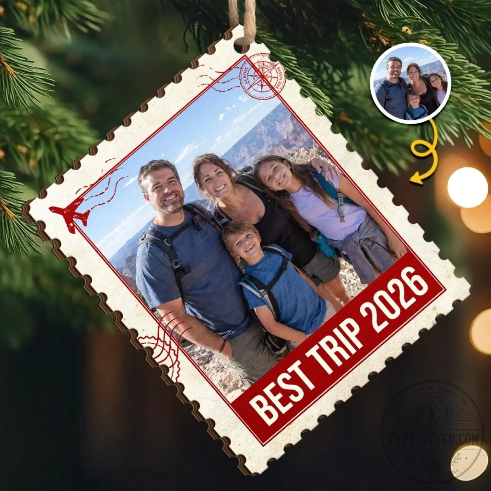 Personalized Family Travel Photo Christmas Tree Ornament