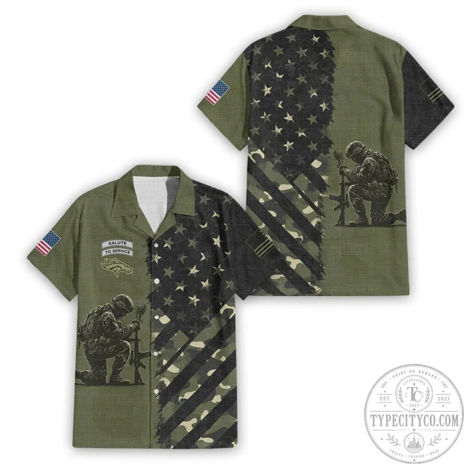 Denver Broncos Salute To Service Soldier Kneeling Camouflage Hawaiian Shirt
