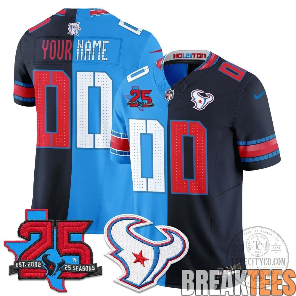 Houston Texans 25 Seasons Split Custom Football Jersey 1 Houston Texans 25 Seasons Split Custom Football Jersey