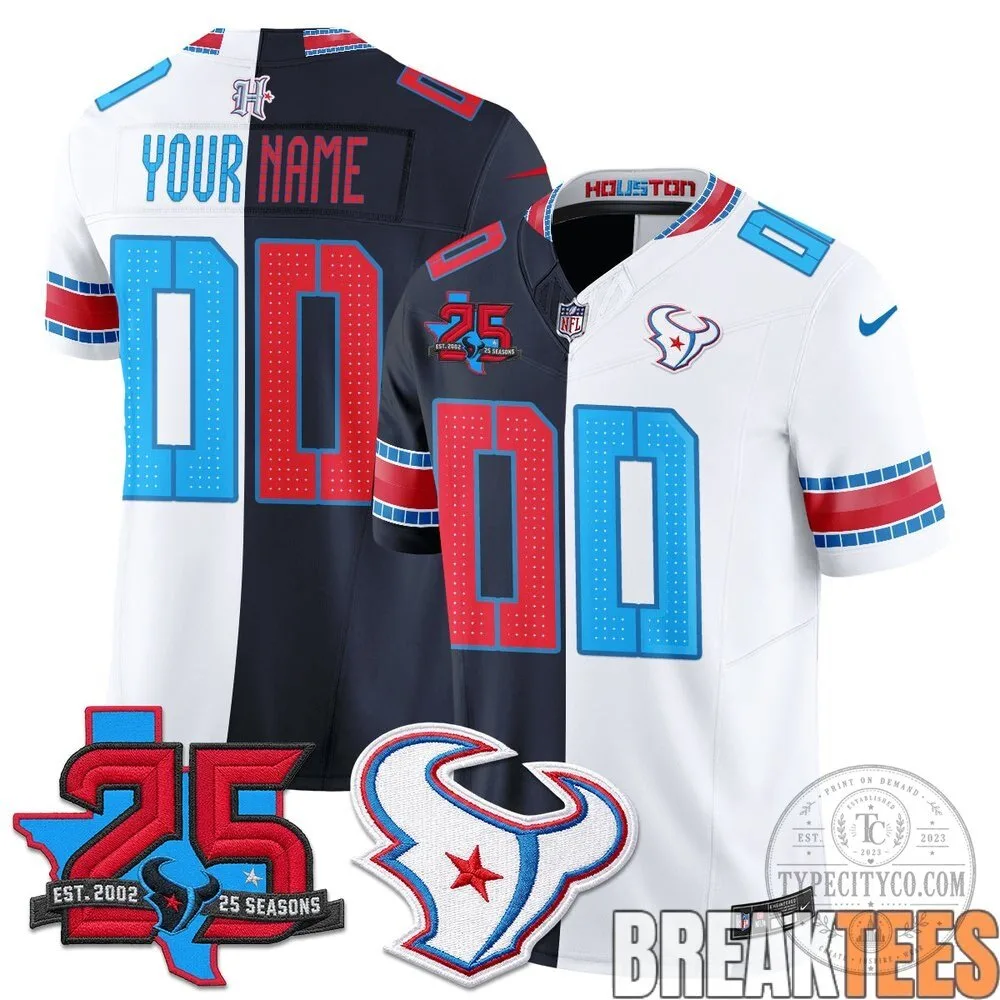 Houston Texans 25 Seasons Split Custom Football Jersey 10 Houston Texans 25 Seasons Split Custom Football Jersey