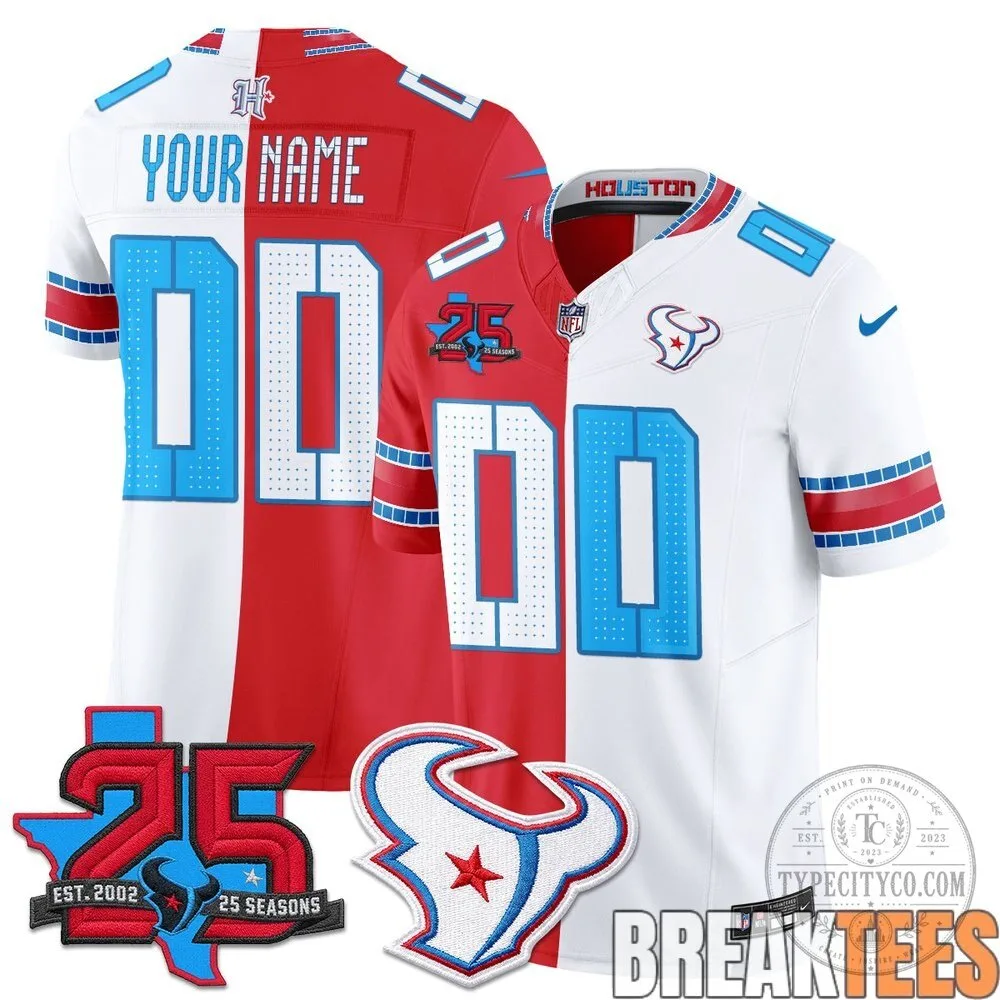 Houston Texans 25 Seasons Split Custom Football Jersey 11 Houston Texans 25 Seasons Split Custom Football Jersey