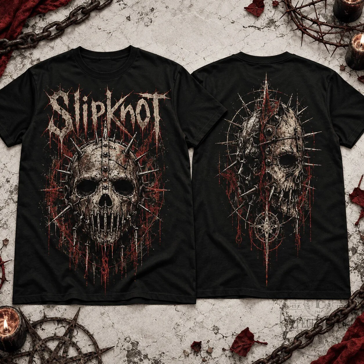 Slipknot Spiked Nightmare Skull Graphic Print Black Heavy Metal Band T-Shirt