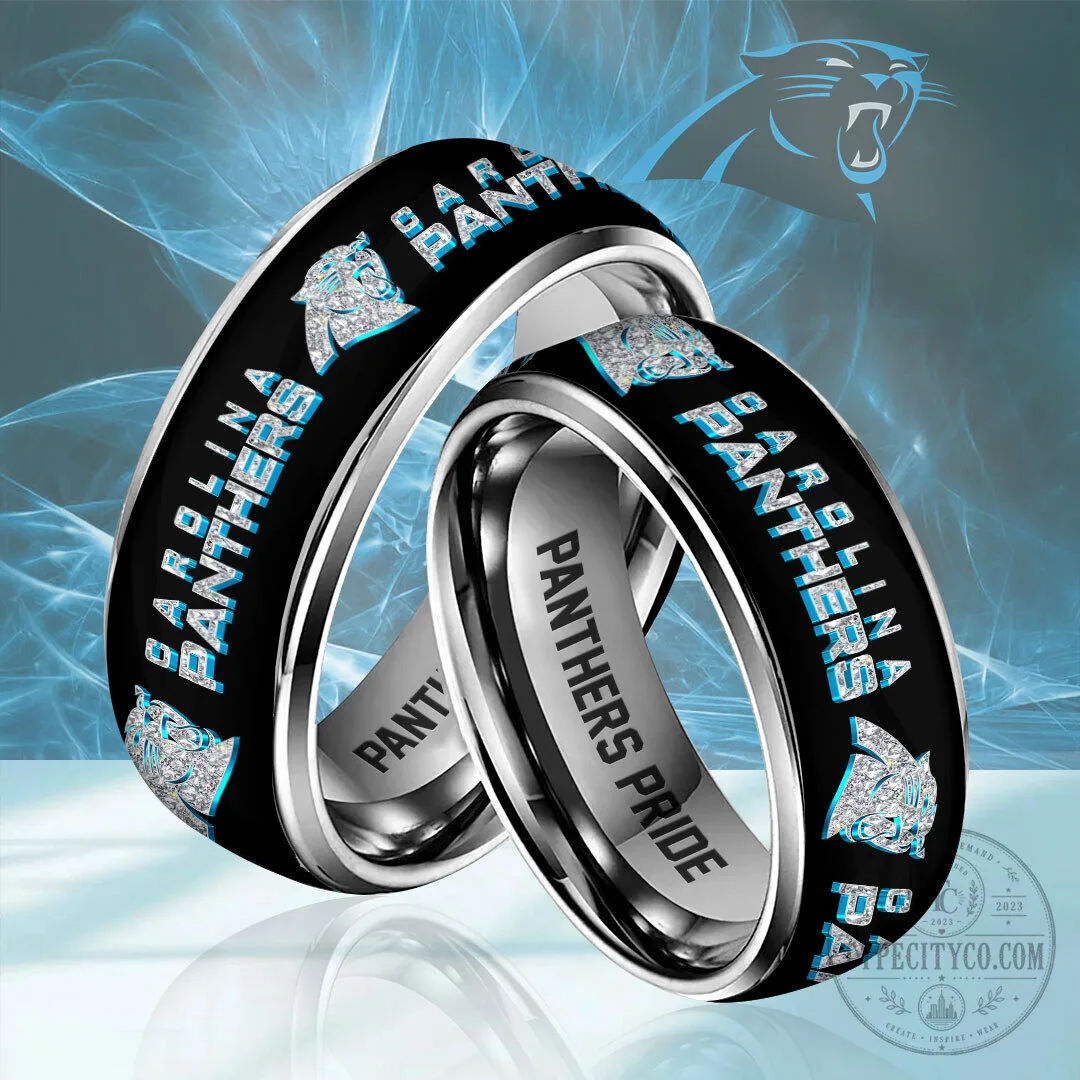 Carolina Panthers Black Enamel Stainless Steel Ring with Team Logo