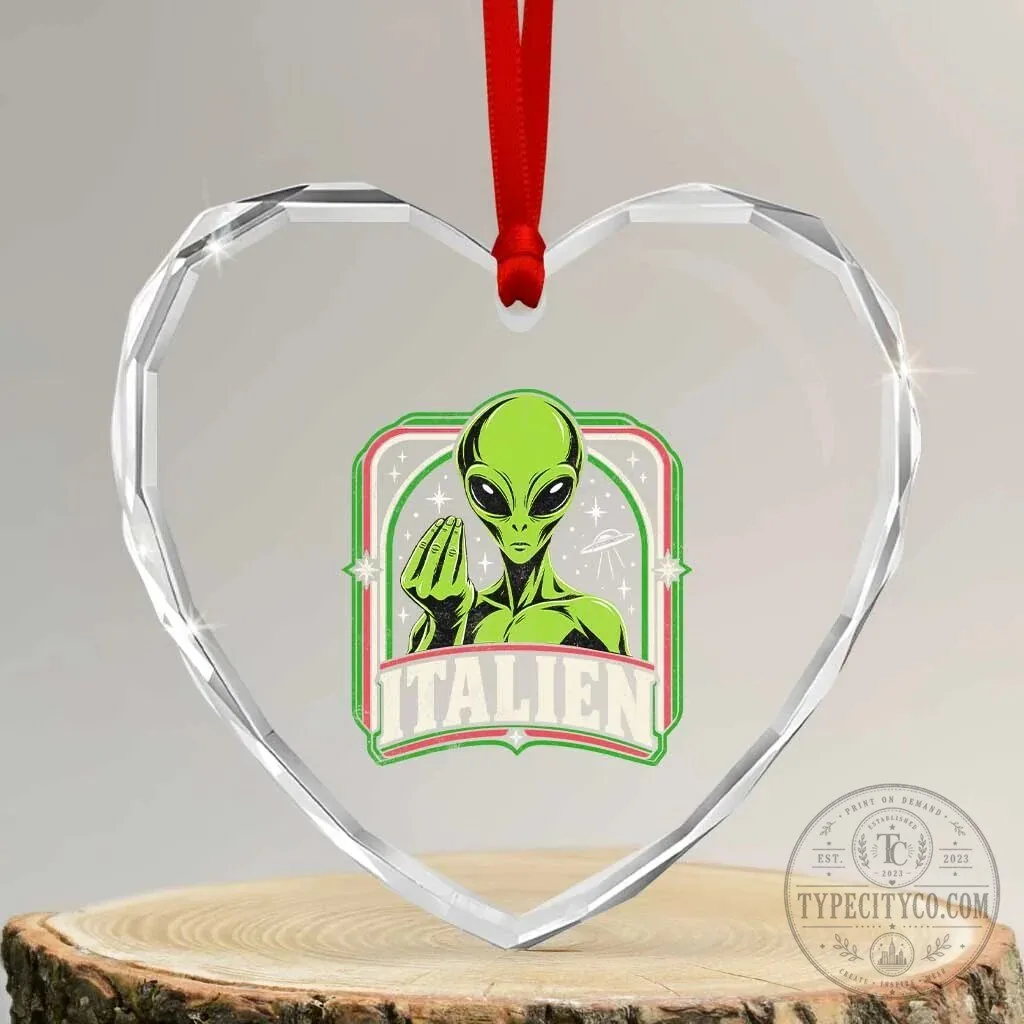 Funny Alien Italian Hand Gesture Heart Crystal Glass Ornament 2 Funny Alien Italian Hand Gesture Heart Crystal Glass Ornament