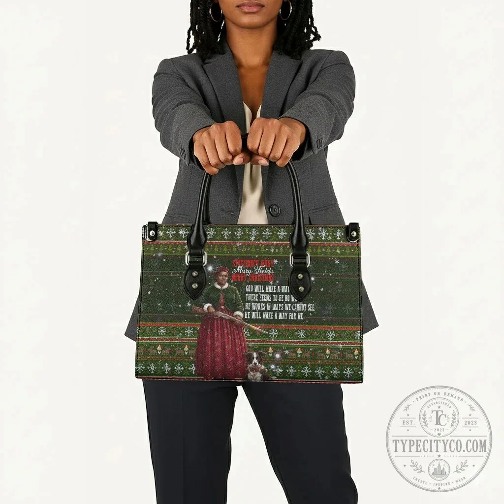 Stagecoach Mary Fields Christmas Ugly Sweater Pattern Leather Handbag 13 Stagecoach Mary Fields Christmas Ugly Sweater Pattern Leather Handbag