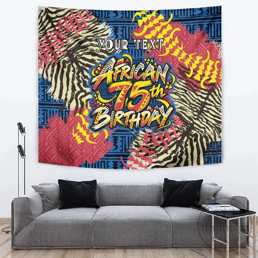 Personalized African 75th Birthday Tapestry Wall Hanging with Tribal Stripes 83 Personalized African 75th Birthday Tapestry Wall Hanging with Tribal Stripes