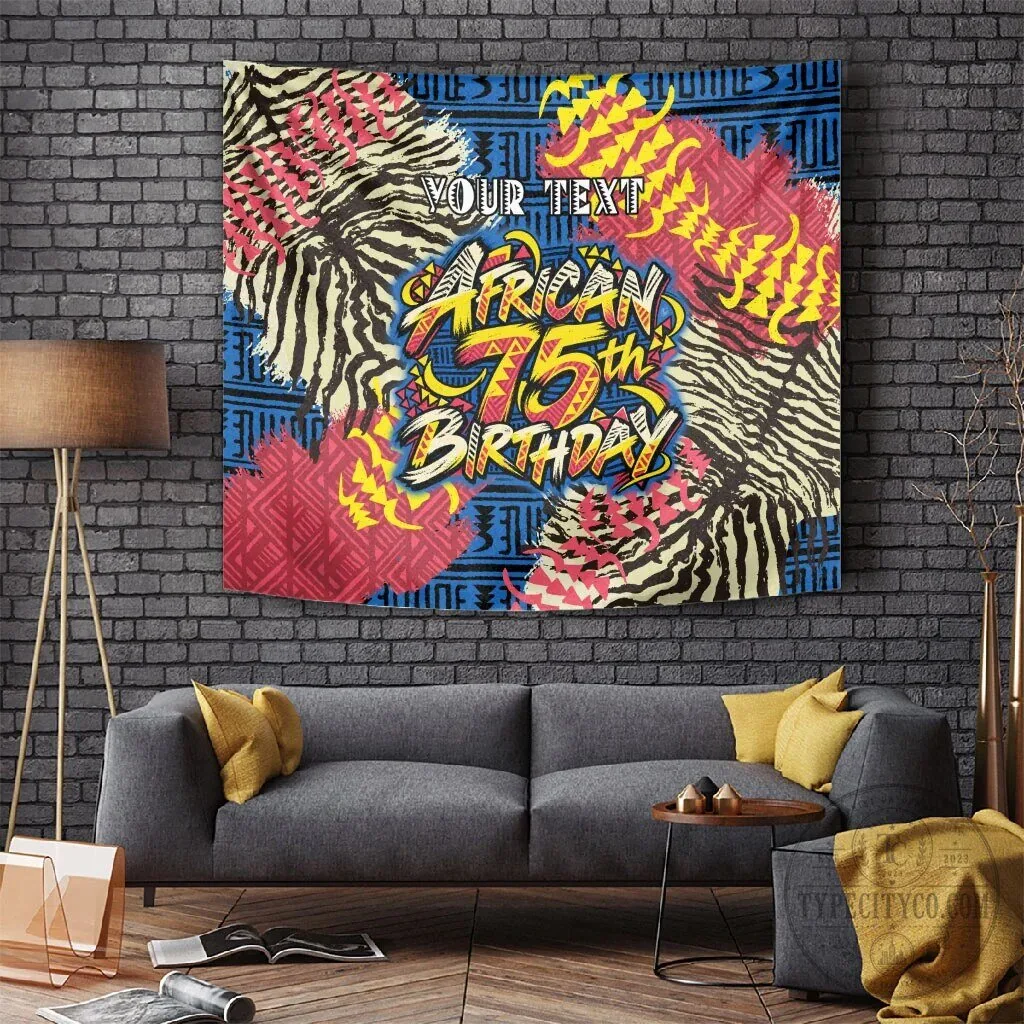 Personalized African 75th Birthday Tapestry Wall Hanging with Tribal Stripes 5 Personalized African 75th Birthday Tapestry Wall Hanging with Tribal Stripes