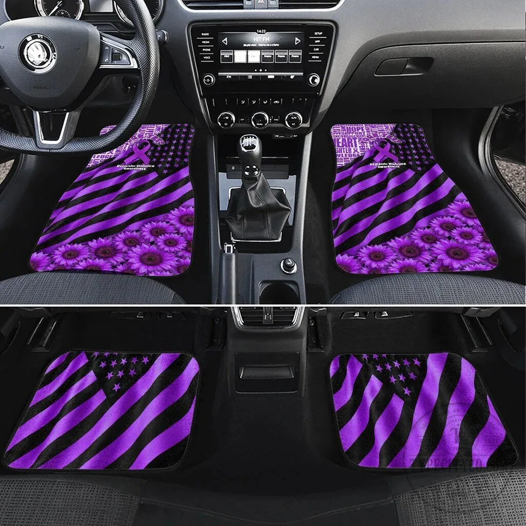Domestic Violence Awareness Purple Ribbon Sunflower American Flag Car Mat Set 8 Domestic Violence Awareness Purple Ribbon Sunflower American Flag Car Mat Set