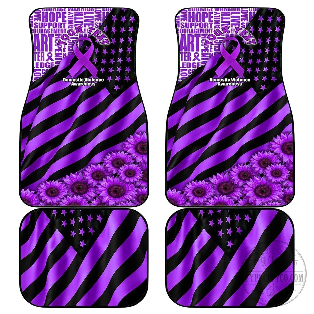 Domestic Violence Awareness Purple Ribbon Sunflower American Flag Car Mat Set 9 Domestic Violence Awareness Purple Ribbon Sunflower American Flag Car Mat Set