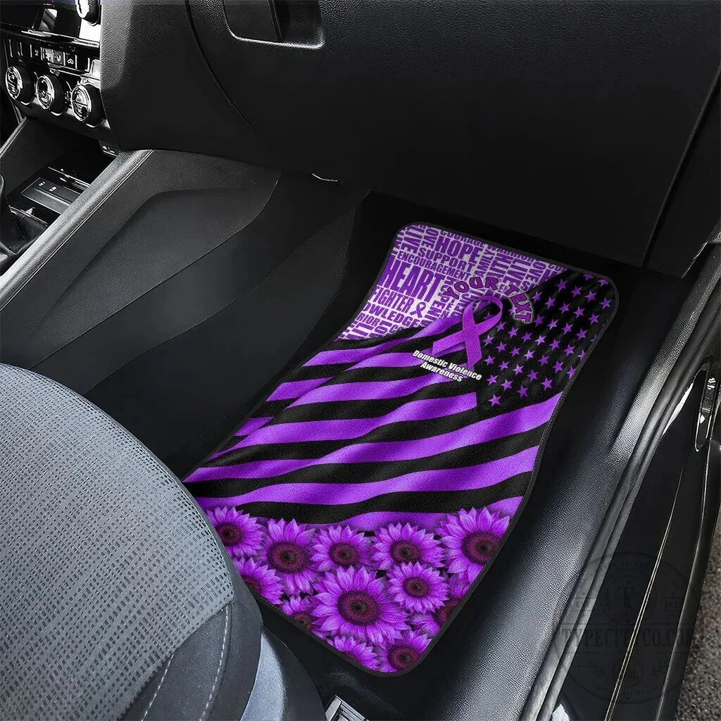 Domestic Violence Awareness Purple Ribbon Sunflower American Flag Car Mat Set 12 Domestic Violence Awareness Purple Ribbon Sunflower American Flag Car Mat Set