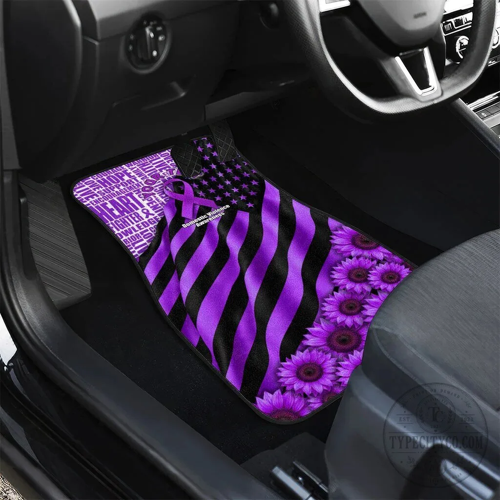 Domestic Violence Awareness Purple Ribbon Sunflower American Flag Car Mat Set 13 Domestic Violence Awareness Purple Ribbon Sunflower American Flag Car Mat Set