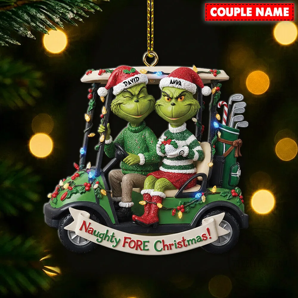 Personalized Grinch Couple Golf Cart Christmas Holiday Ornament 2 Personalized Grinch Couple Golf Cart Christmas Holiday Ornament