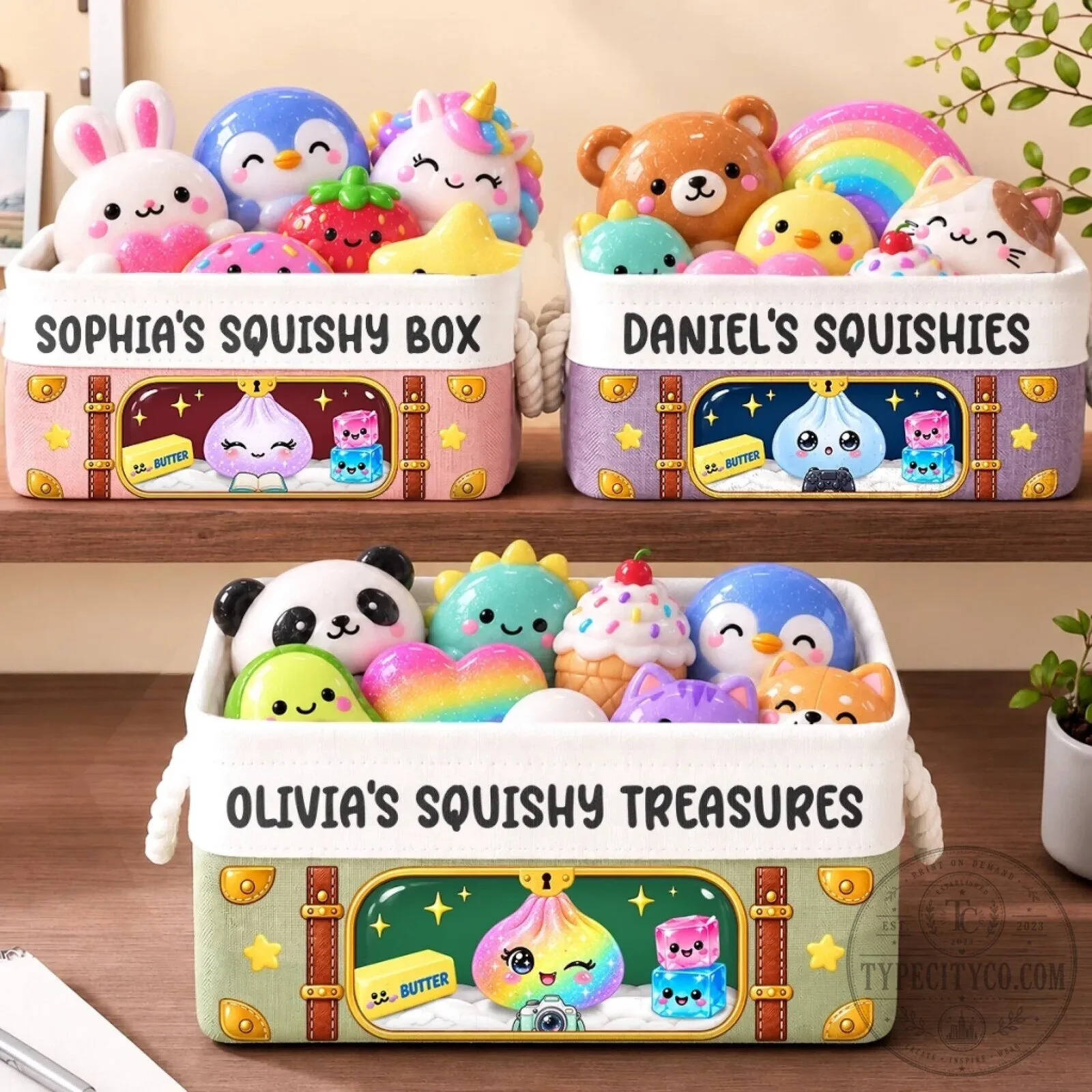 Personalized Squishy Toy Storage Box for Kids - Custom Treasure Chest Basket