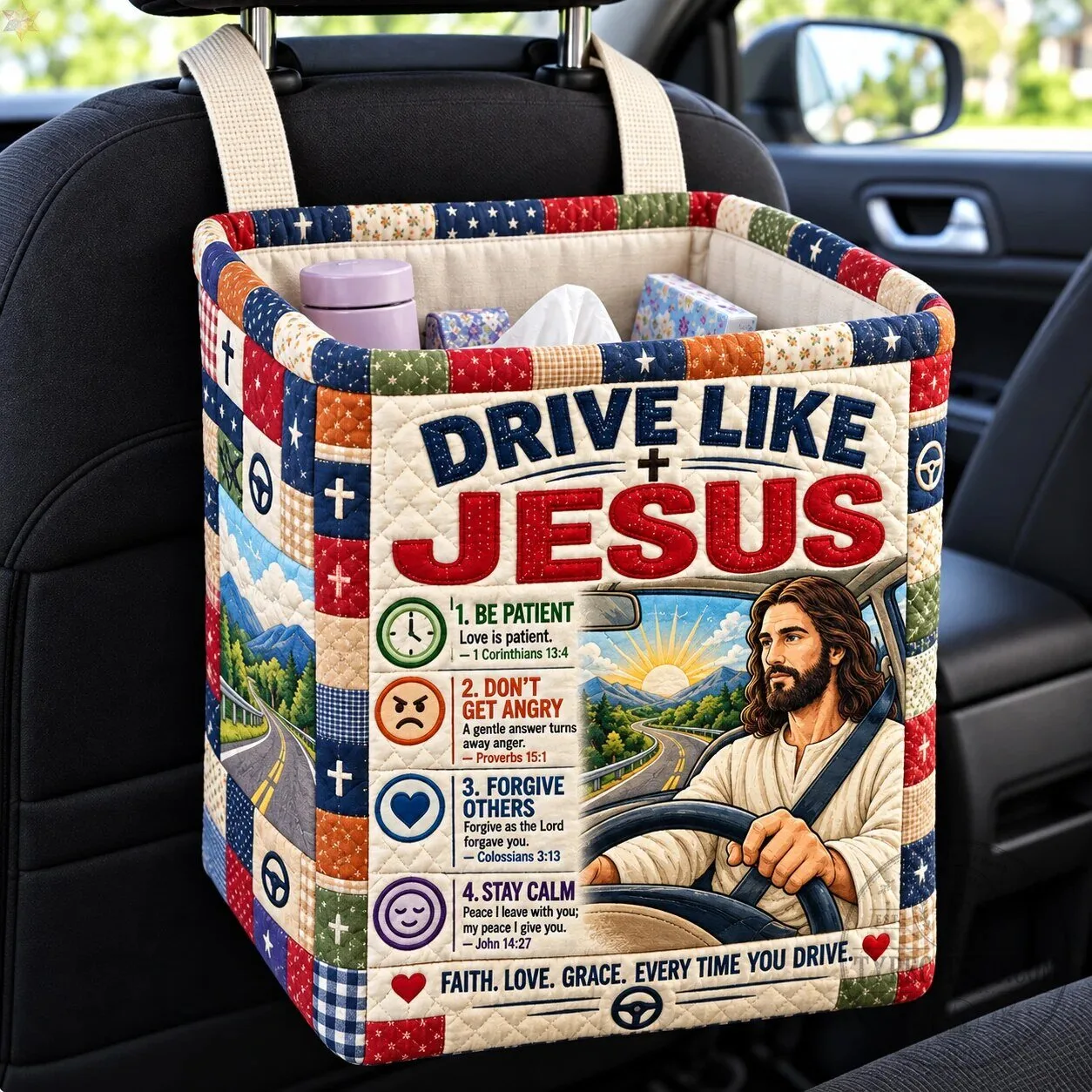 Drive Like Jesus Christian Faith Car Storage Basket Organizer