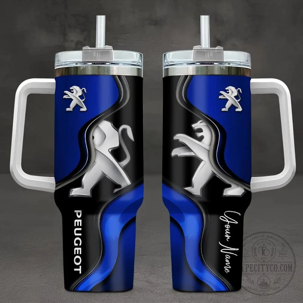 Peugeot Blue and Black Custom Name Stainless Steel Insulated Tumbler