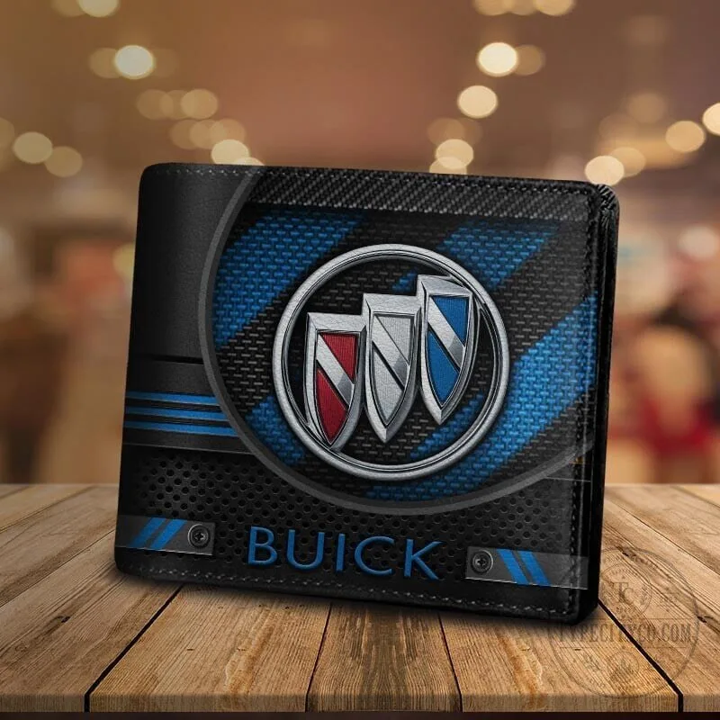 Buick Logo Blue Carbon Fiber Pattern Bifold Wallet for Men