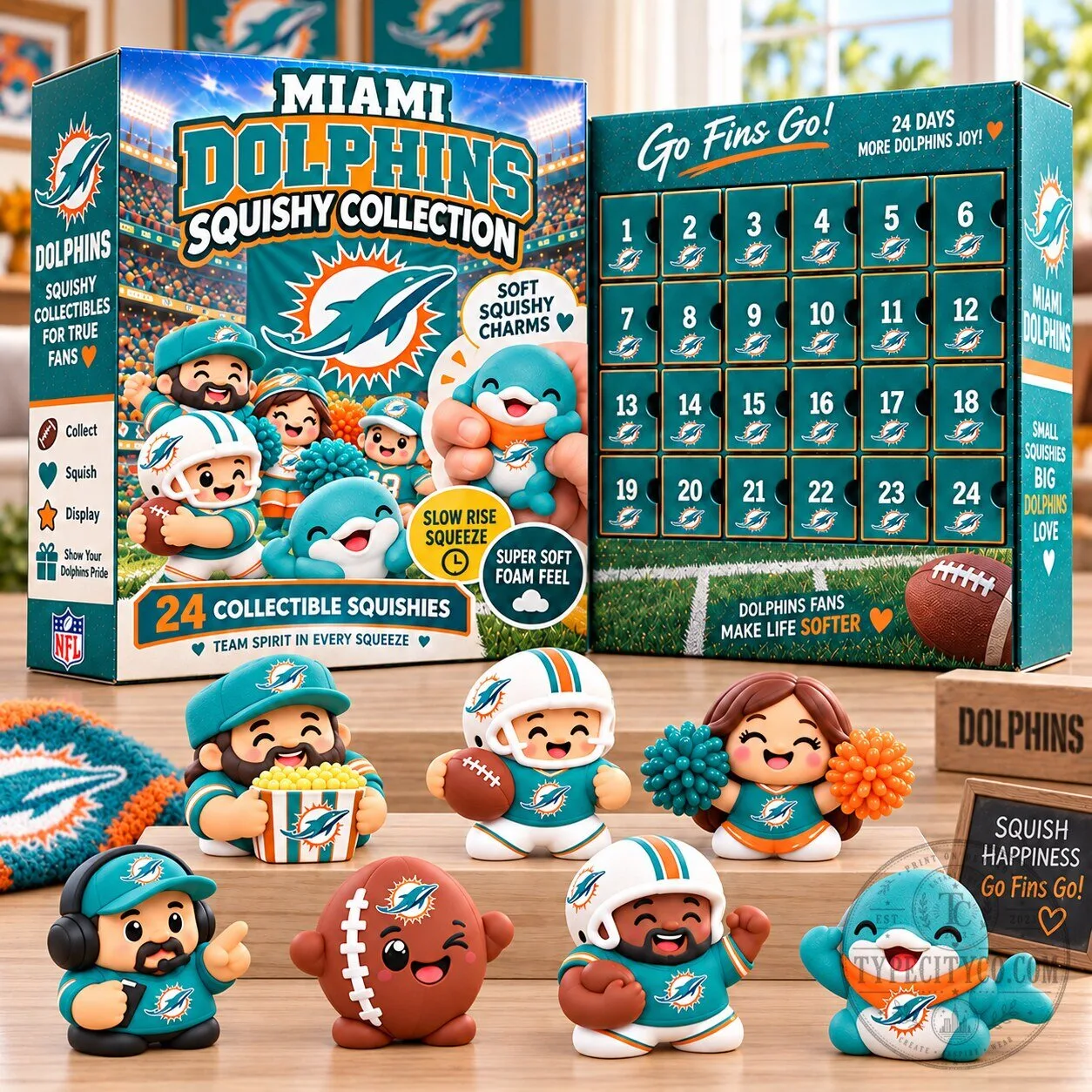 Miami Dolphins NFL Squishy Collection Advent Calendar with 24 Collectible Squishies